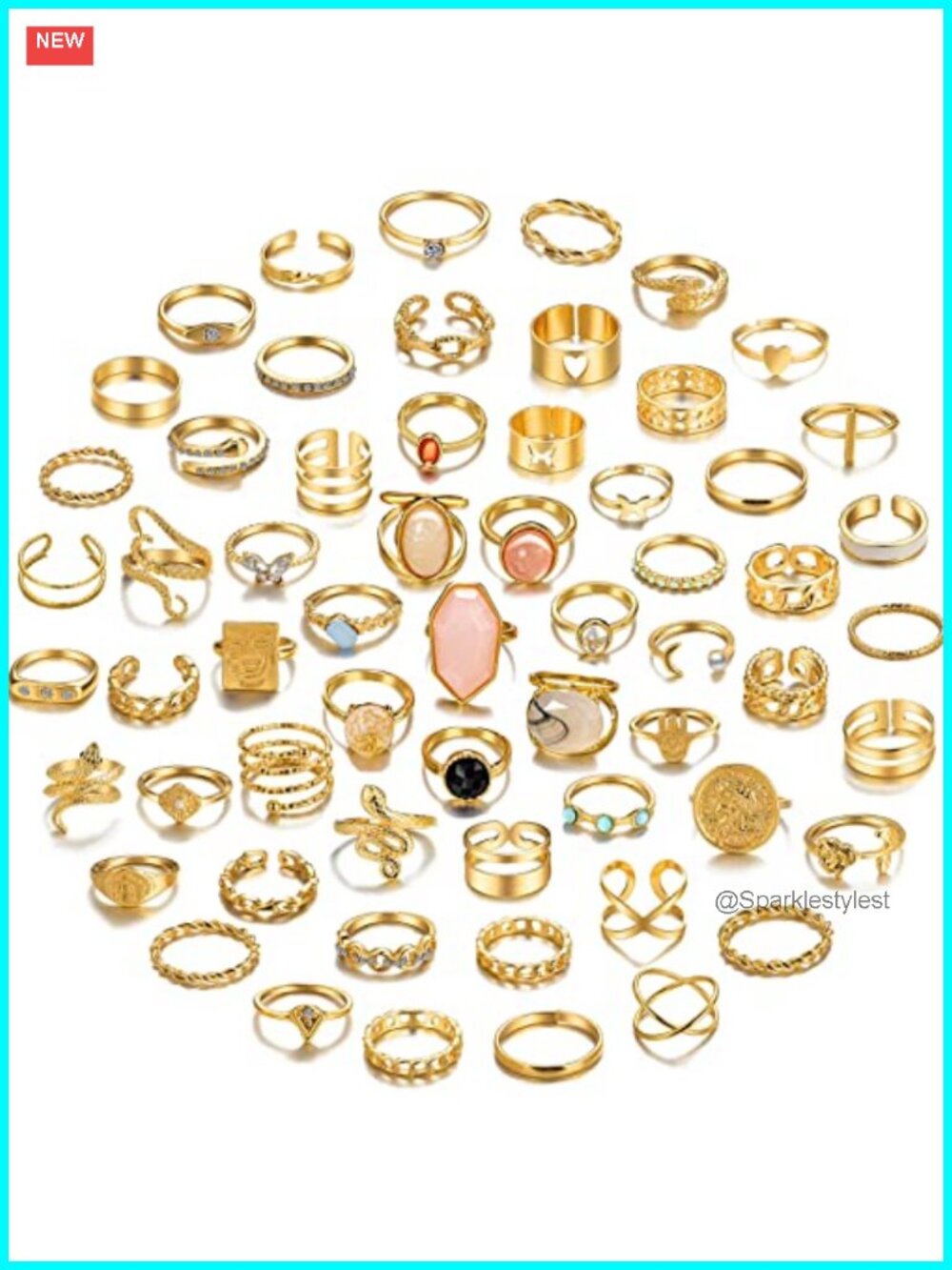 60 Pc Gold Plated Stacking Rings Set Vintage Knuckle Midi Thin Finger